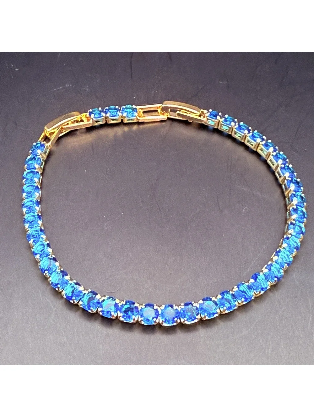 candy+clover bright blue crystal gold tone tennis bracelet